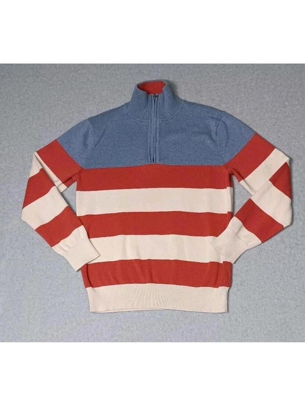 J Crew Pullover Partial Zip Up Sweatshirt Jacket Mens Size Small Red White...